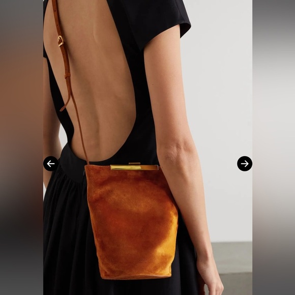 Khaite Etta Suede Bucket Bag Leather Crossbody Brown Gold Frame GUC - Picture 1 of 12